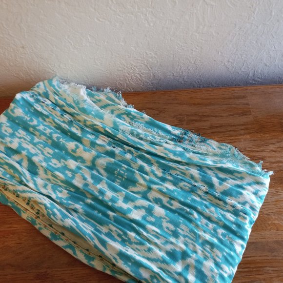 Turquoise Blue & White Ikat Mixed Print Infinity Scarf - Picture 15 of 16